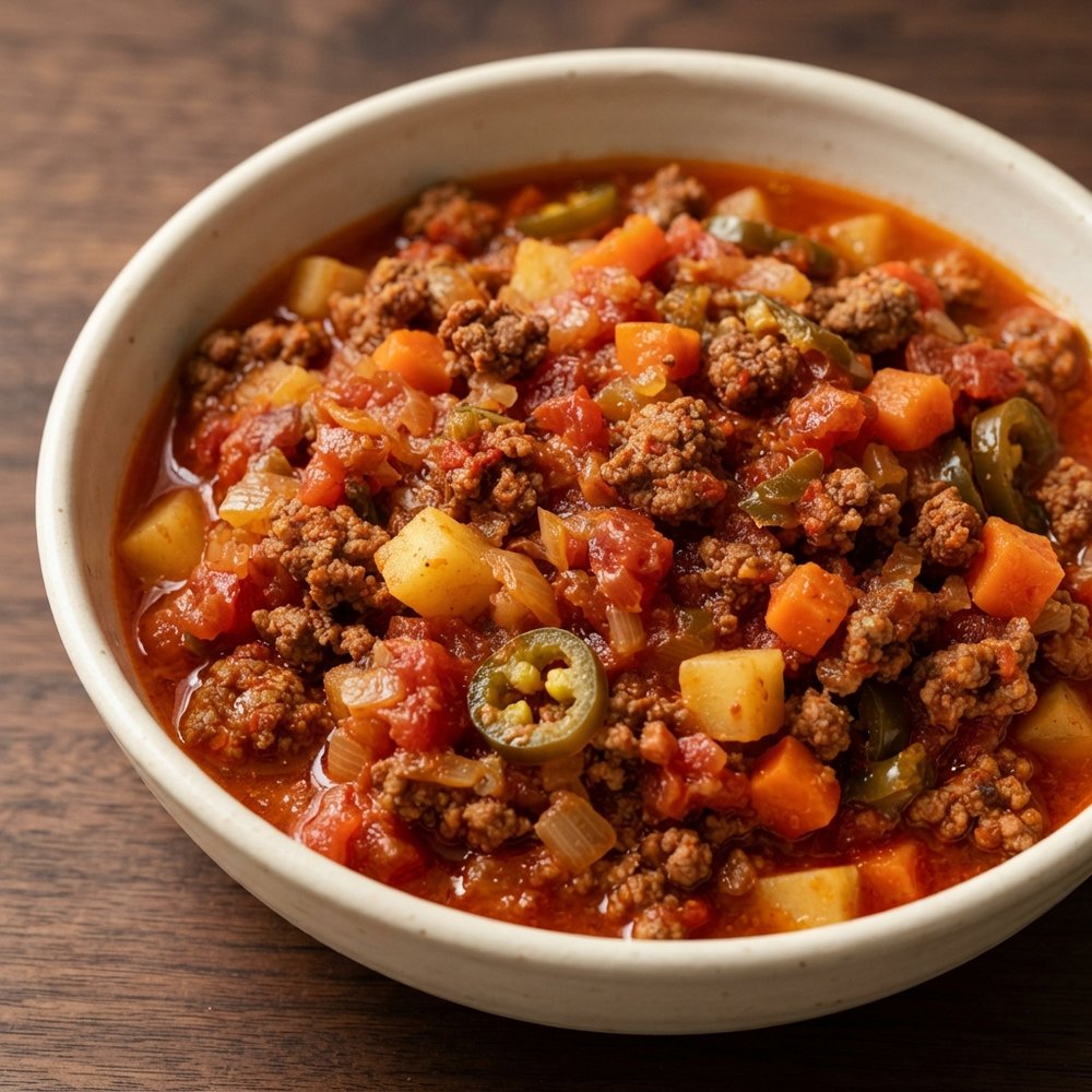 Traditional Mexican Picadillo with Spiced Tomato Sauce