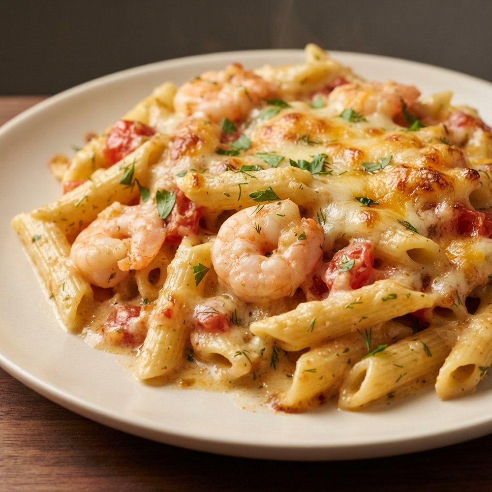 Baked Garlic Shrimp Penne Casserole