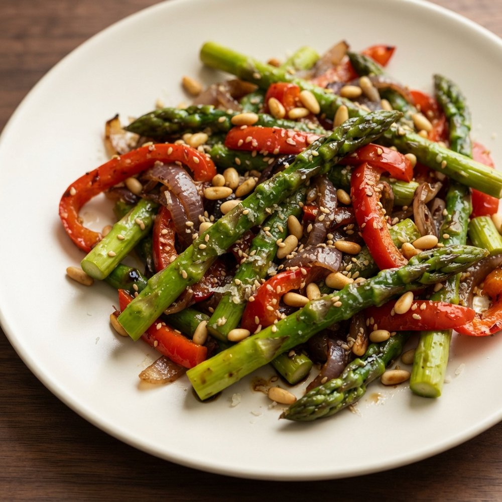 Balsamic Asparagus with Red Pepper and Parmesan