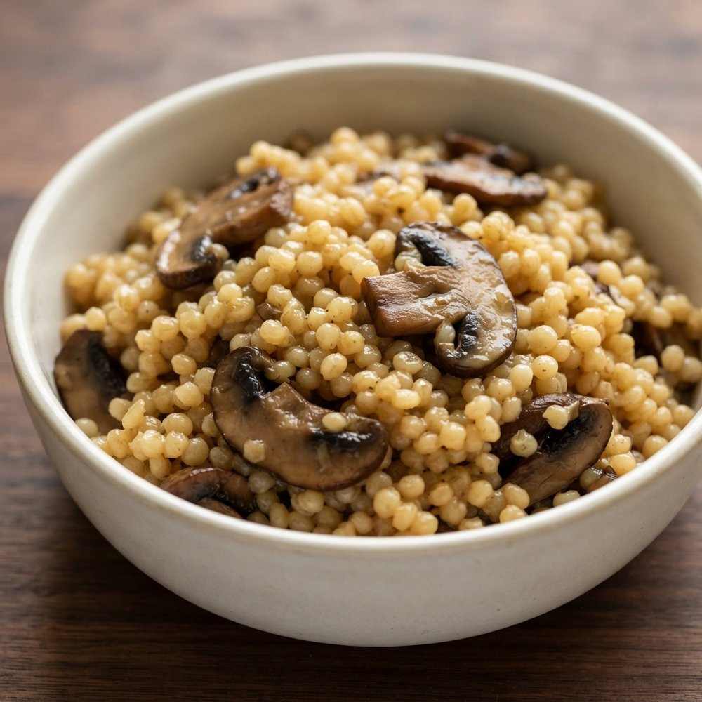Pressure Cooker Garlicky Mushroom Pearl Couscous