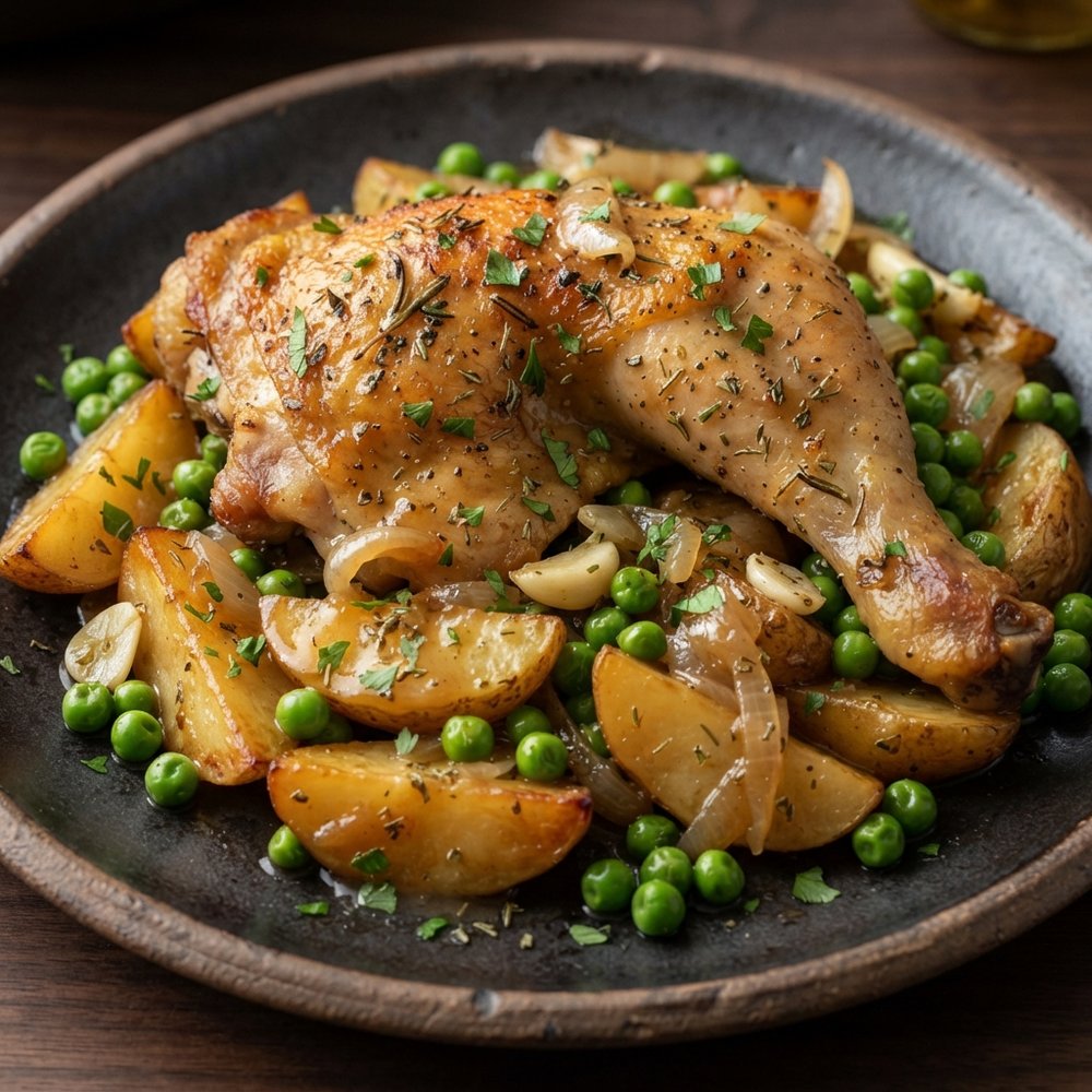 Chicago-Style Chicken Vesuvio with Potatoes and Peas