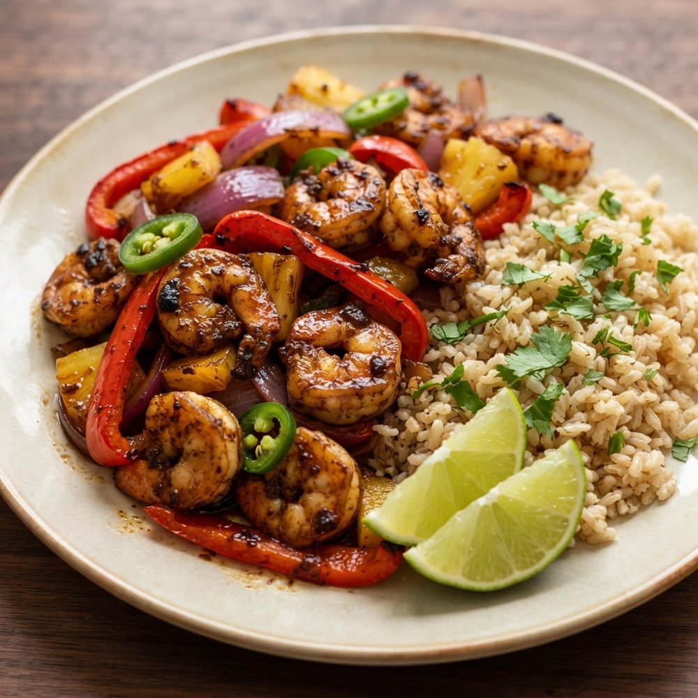 Caribbean Jerk Shrimp with Pineapple and Peppers