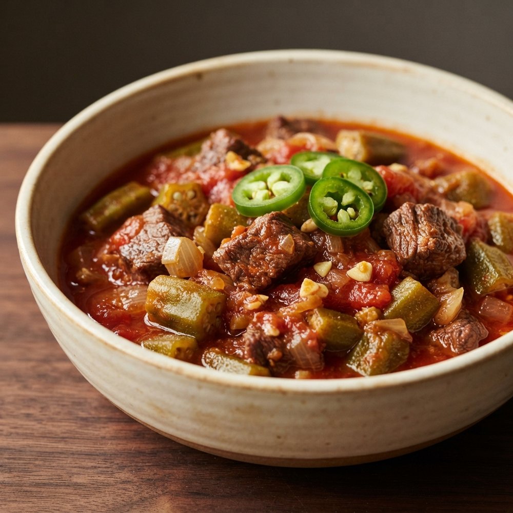 Tomato-Braised Beef with Okra (Bamia)