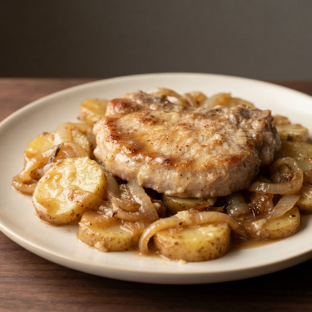 Pan-Seared Pork Chops with Potatoes and Onions