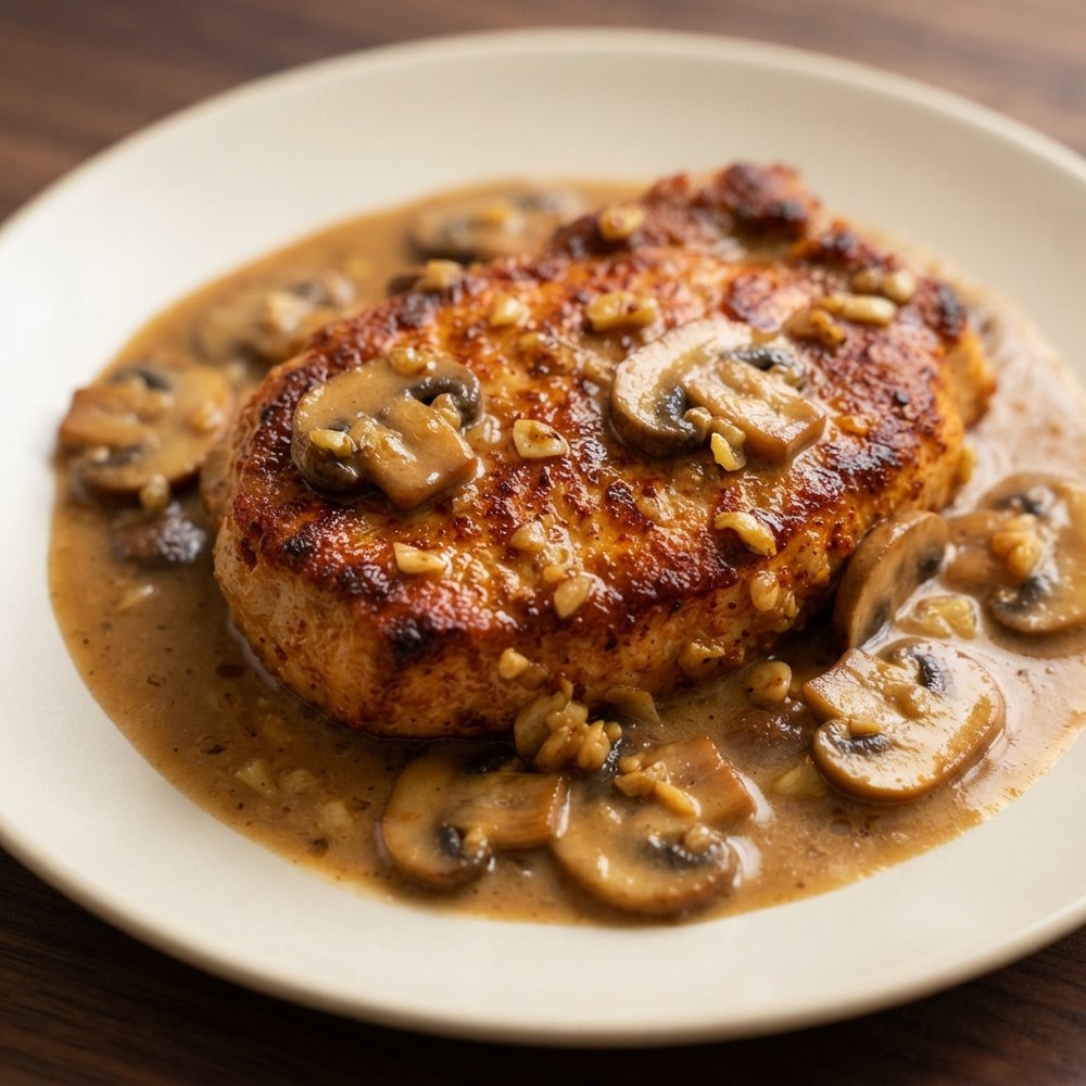 Garlic Mushroom Pork Chops with Creamy Pan Sauce