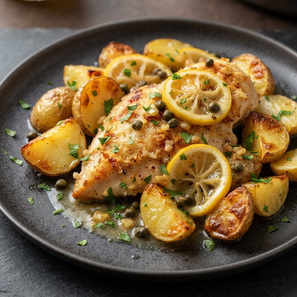 One-Pan Lemon Caper Chicken with Roasted Potatoes