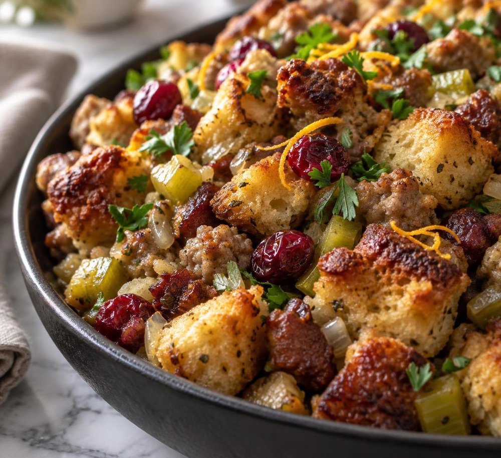 Mom’s Cranberry and Sausage Holiday Stuffing