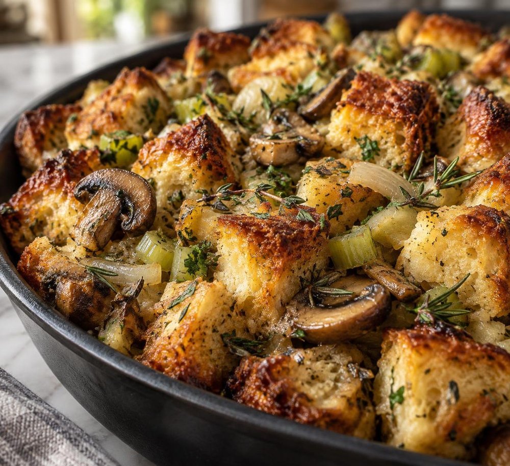 Herbed Vegan Mushroom Holiday Stuffing