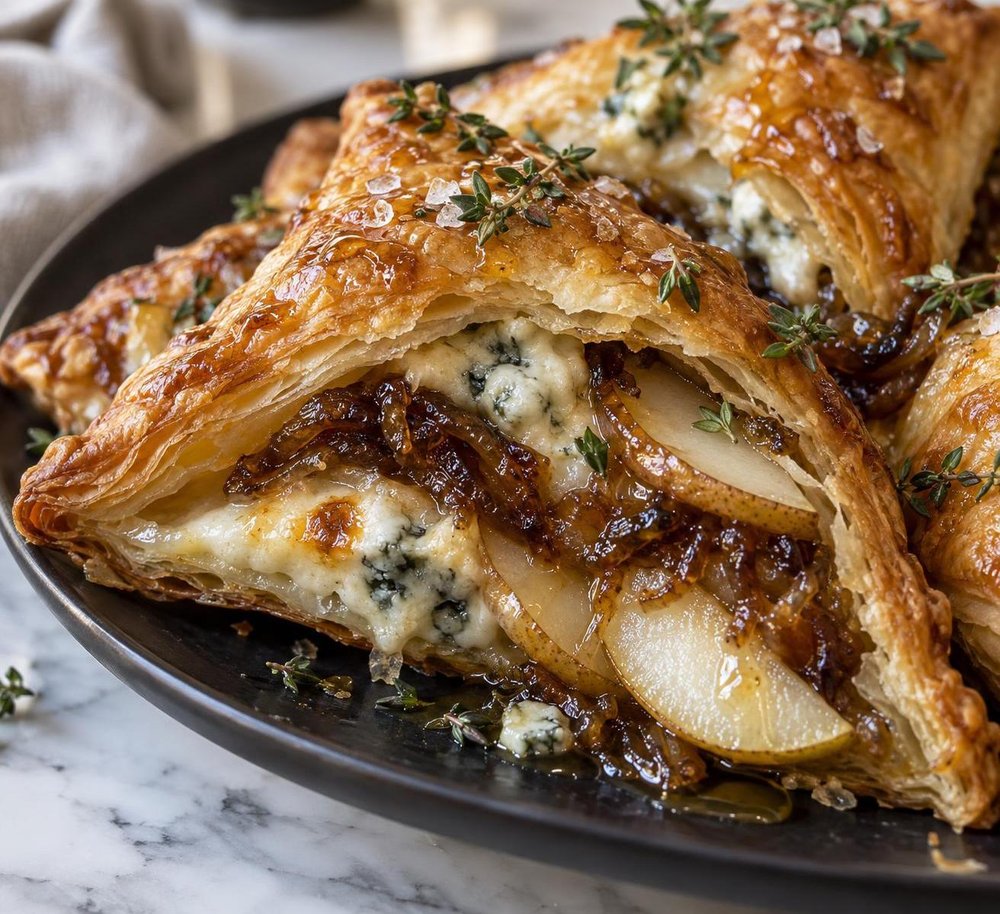 Blue Cheese and Pear Puff Pastry Triangles
