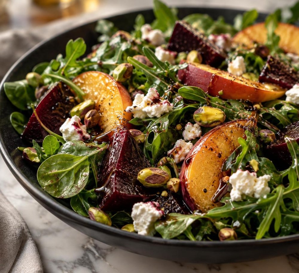 Beet, Peach & Goat Cheese Green Salad