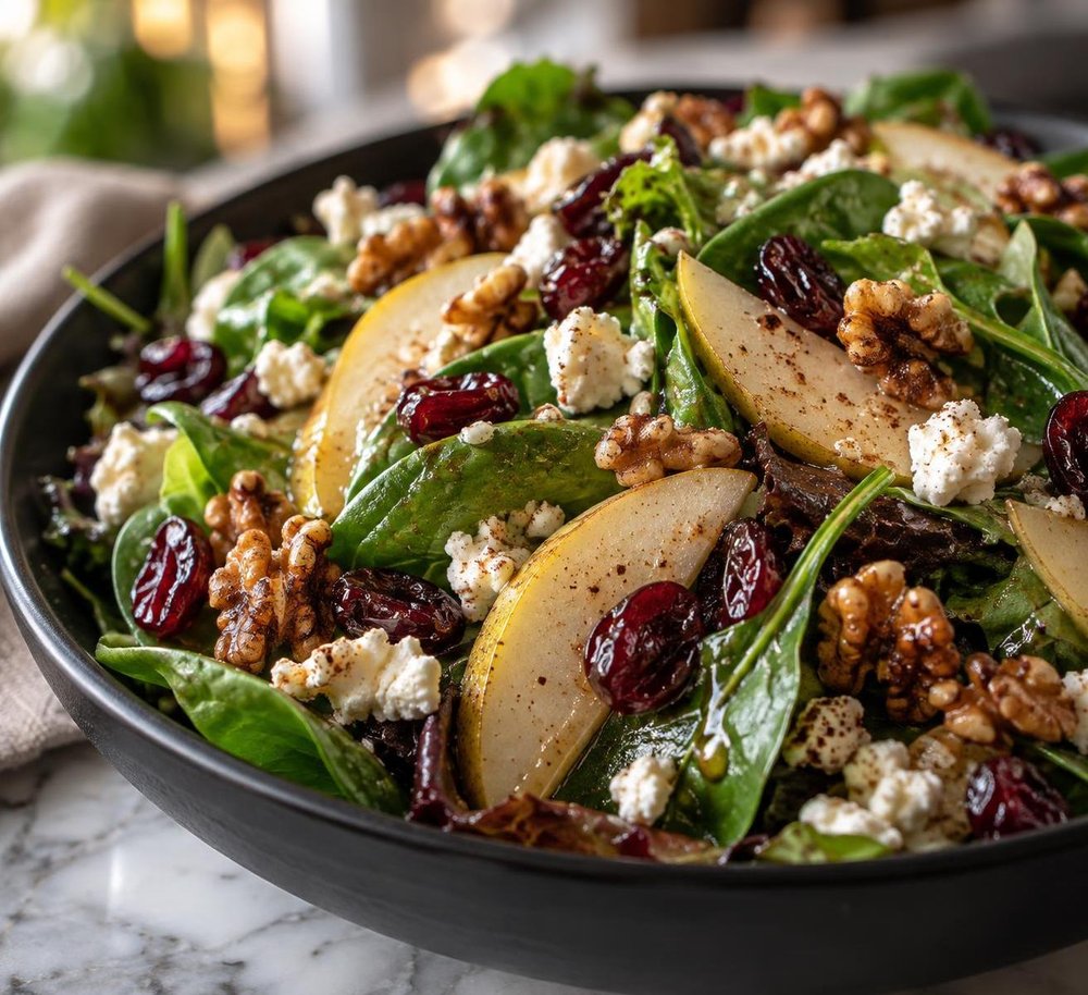 Pear and Cherry Green Salad with Vanilla-Pear Vinaigrette