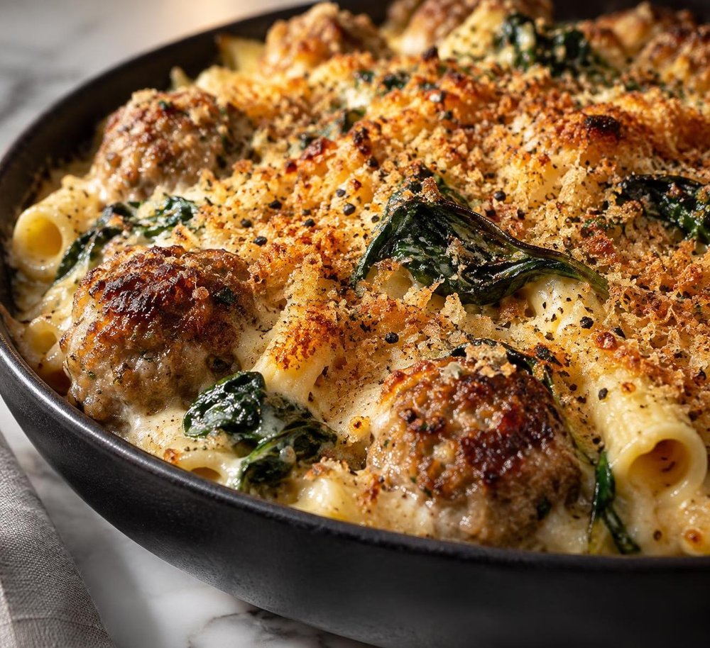 Italian Wedding Meatball Pasta Casserole