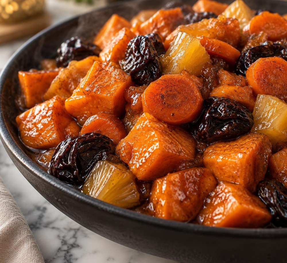 Sweet Potato and Carrot Tzimmes with Prunes