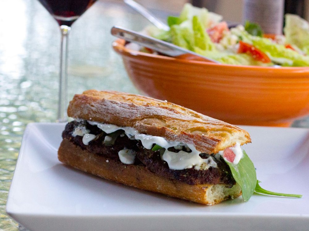 Herbed Lamb-Beef Burgers with Lemon Yogurt and Feta