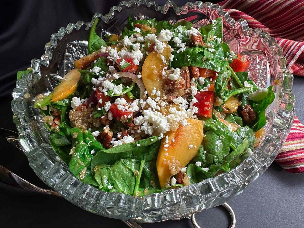 Quinoa and Peach Spinach Salad