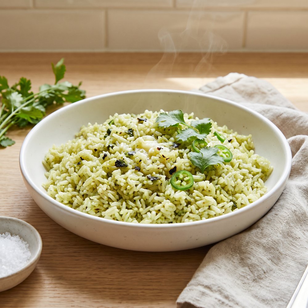 Buttery Jasmine Rice with Roasted Poblano Peppers