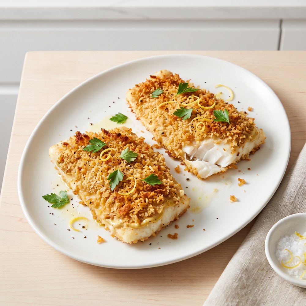 Oven-Roasted Halibut with Crunchy Panko Crust