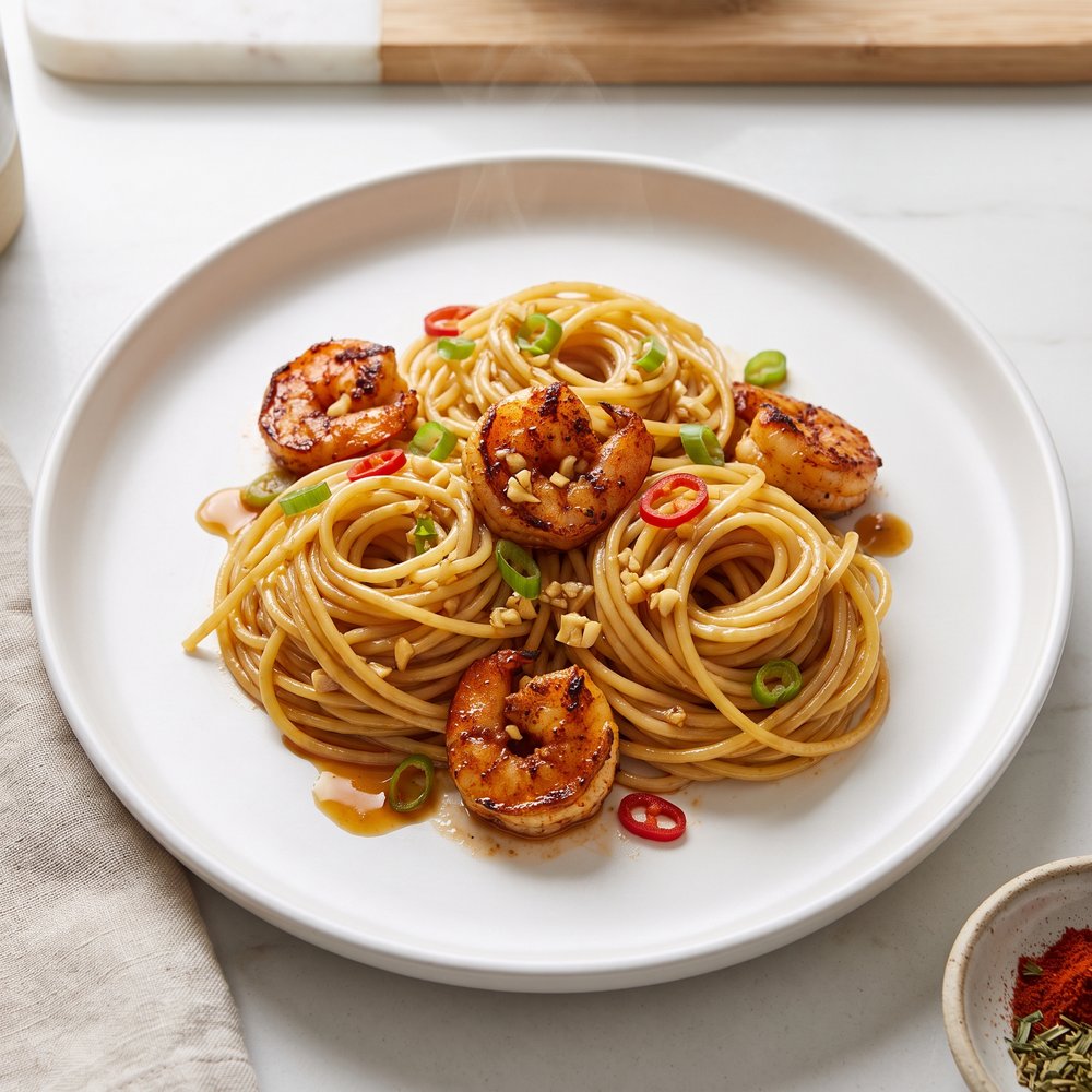 Win's Spaghetti with Creole Butter Shrimp