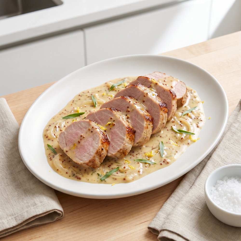 Sous Vide Pork Tenderloin with Creamy Mustard-Tarragon Sauce
