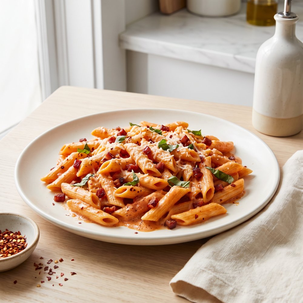 Penne with Creamy Vodka Tomato Sauce