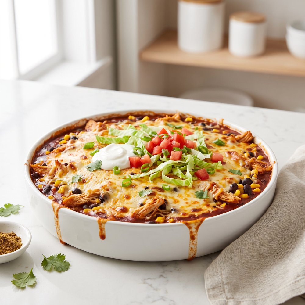 Crockpot Chicken Enchilada Bake