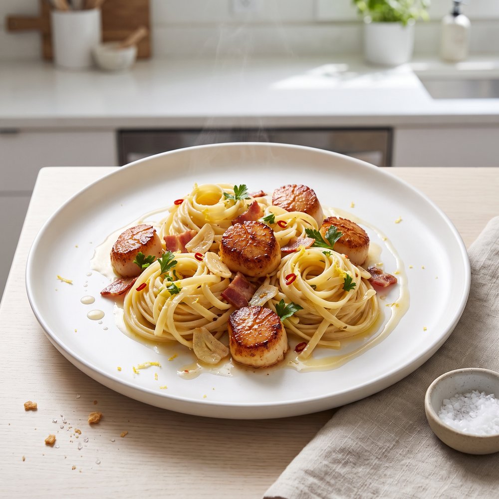 Linguini with Bacon and Scallops