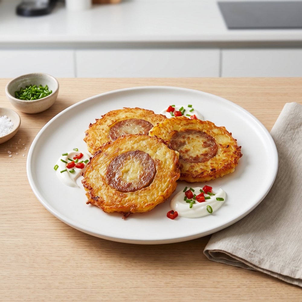 Potato Pancakes Filled with Sausage