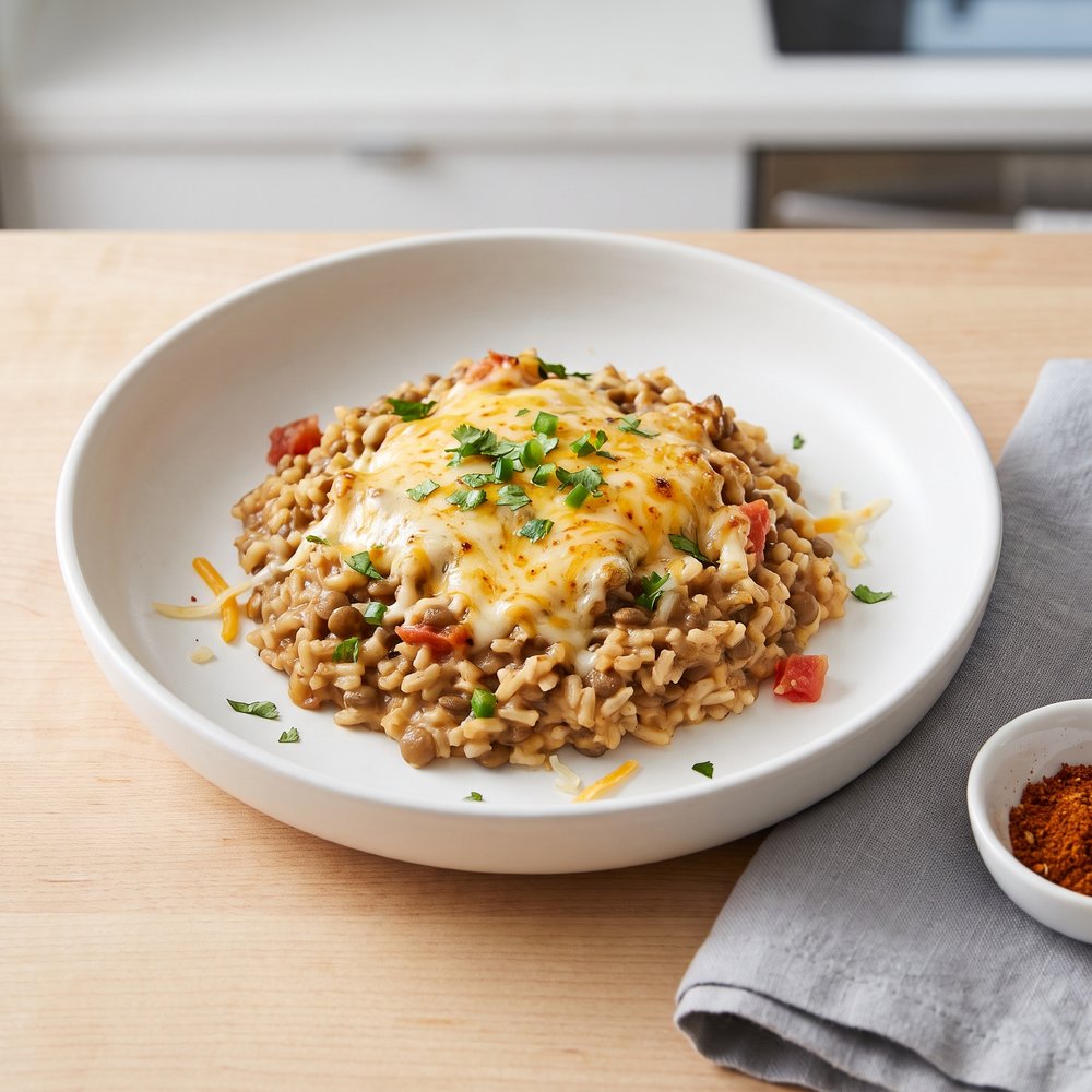 Pressure Cooker Cheesy Mexican-Style Lentils and Rice