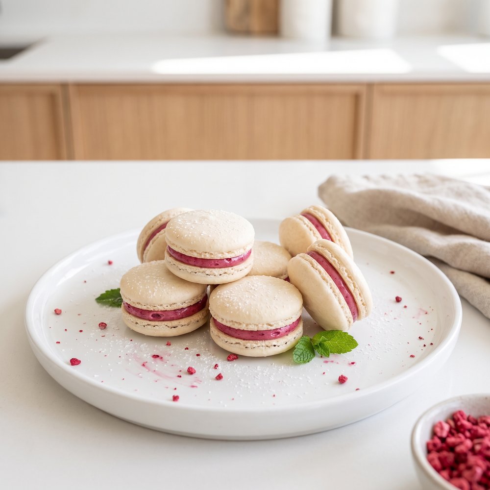 Coconut Macarons (Nut-Free) with Raspberry Buttercream