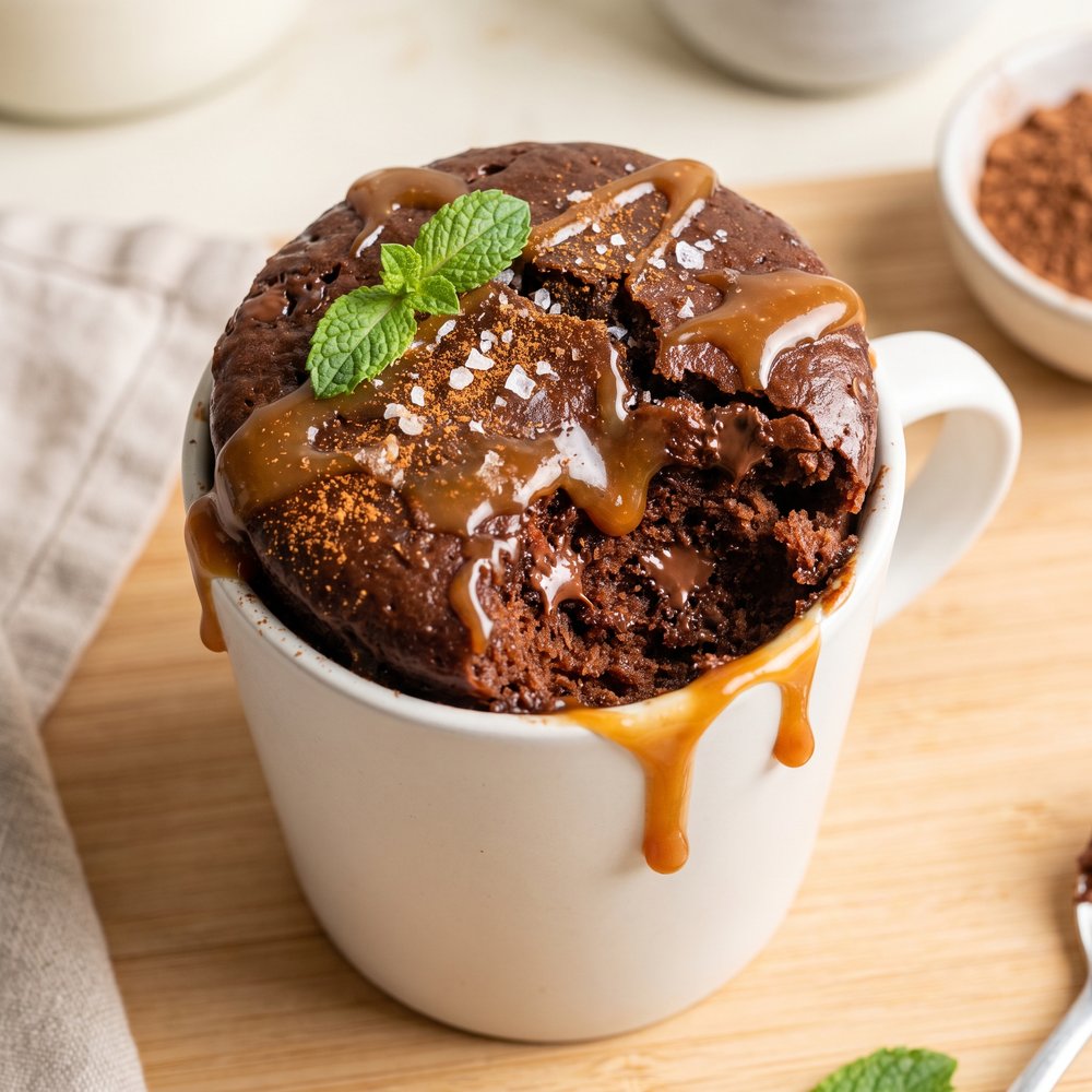 Spiced Mexican Chocolate Mug Cake with Salted Caramel