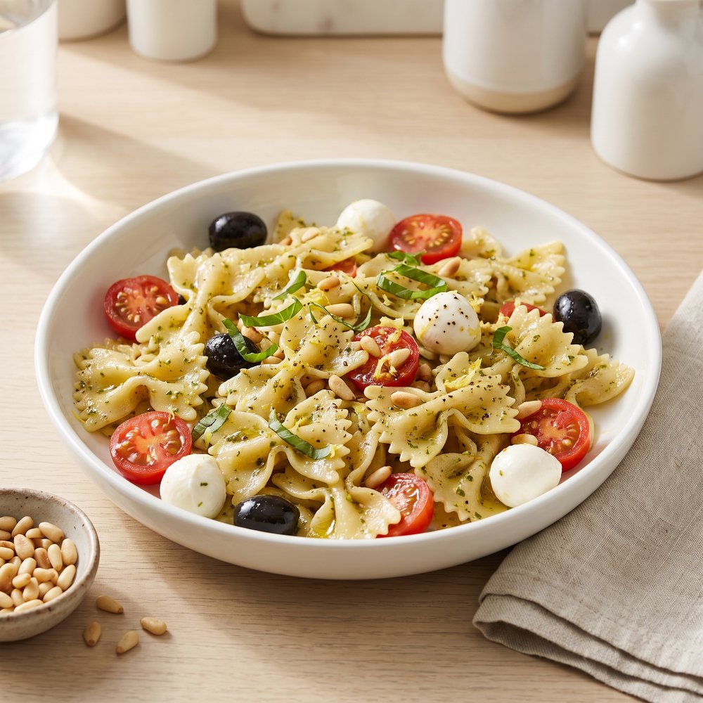 Herb-Loaded Pesto Bowtie Pasta Salad