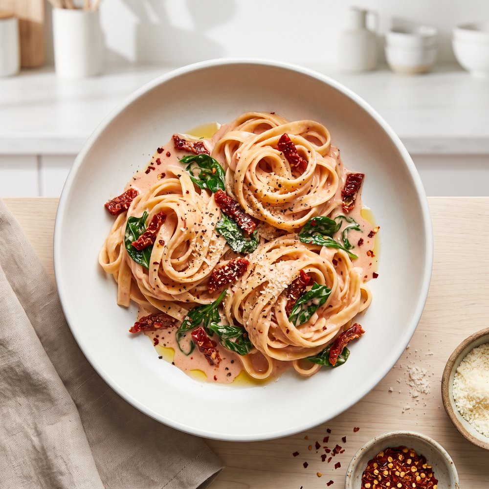 Silky Fettuccine with Sun‑Dried Tomato Cream