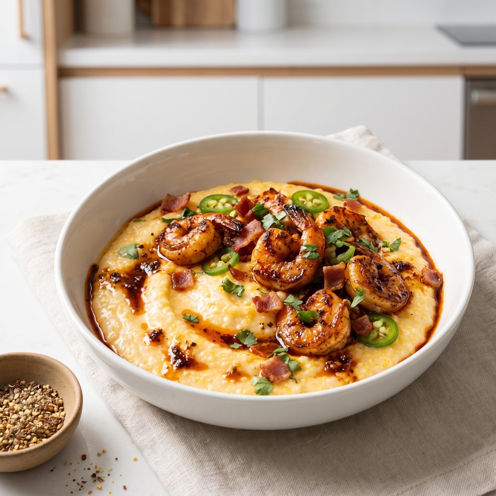 Border-Style Shrimp with Cheddar Grits