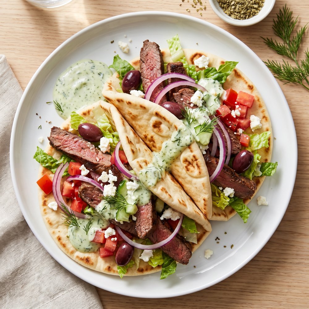Greek-Style Beef Gyros with Tzatziki