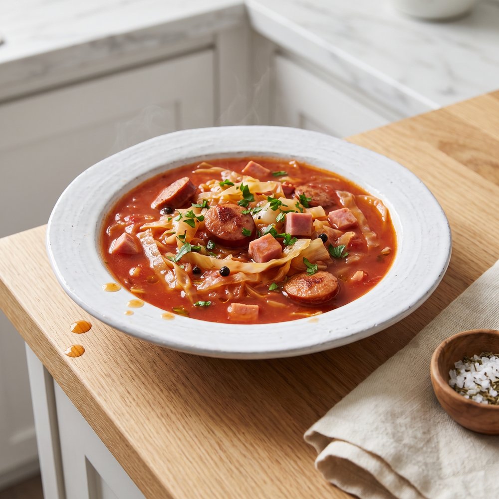 Tomato-Braised Ham and Cabbage Stew