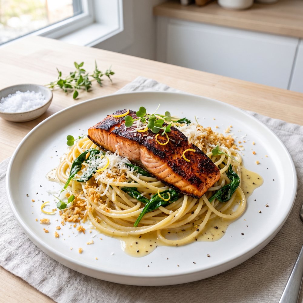 Romantic Blackened Salmon Pasta for Two