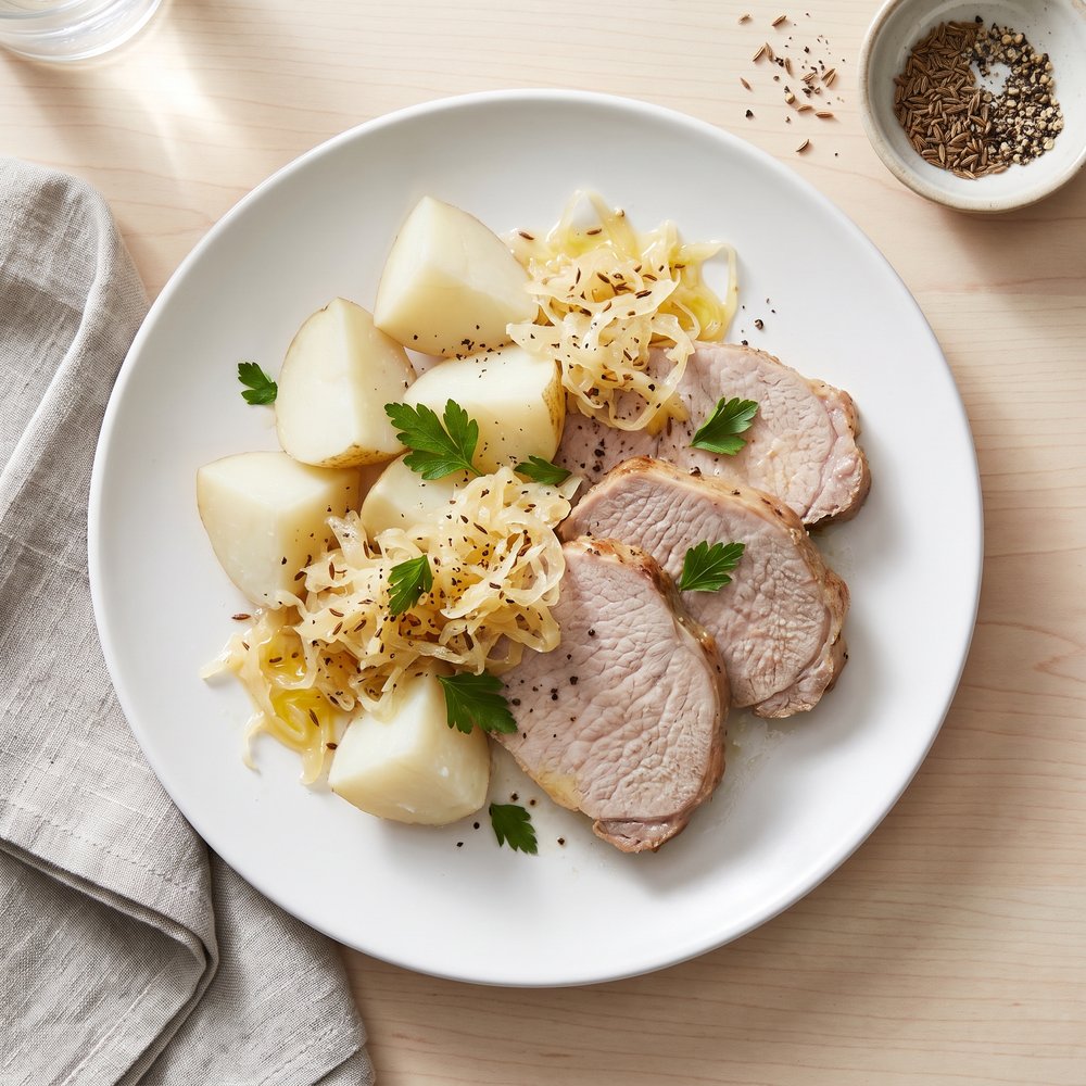 Slow Cooker German-Style Pork Roast with Sauerkraut and Potatoes