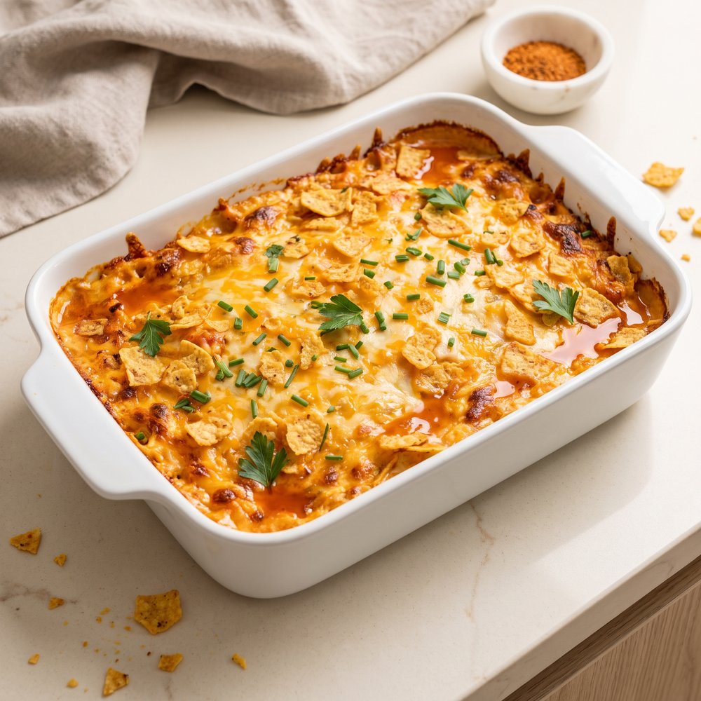Buffalo Chicken and Cheese Rice Bake