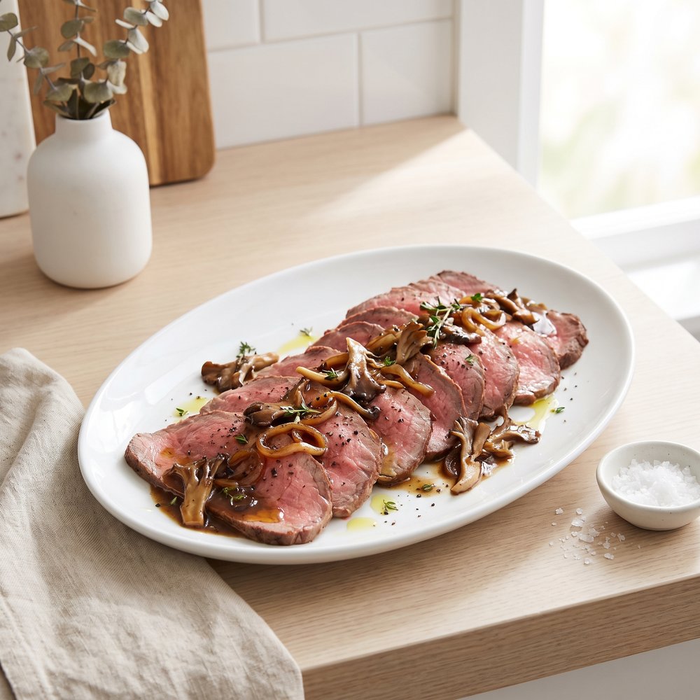 Beginner’s Roast Beef with Mushroom Pan Gravy