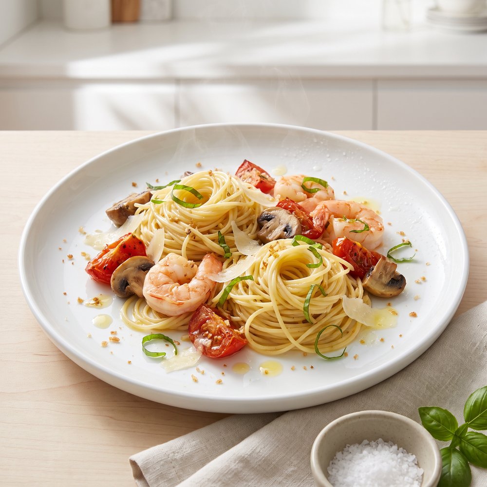 Angel Hair Pasta with Lemon-Garlic Shrimp Scampi