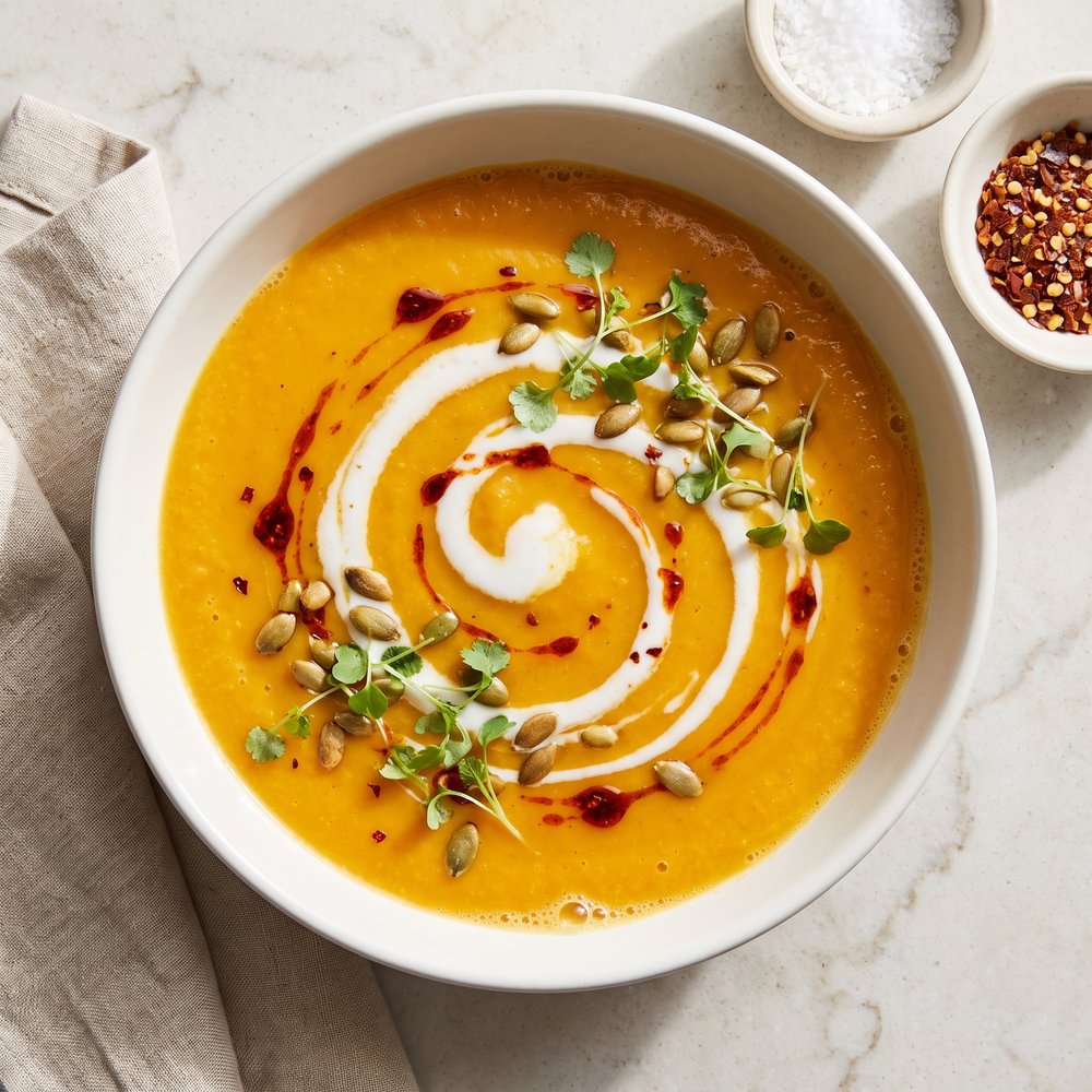 Roasted Pumpkin, Sweet Potato & Coconut Cream Soup