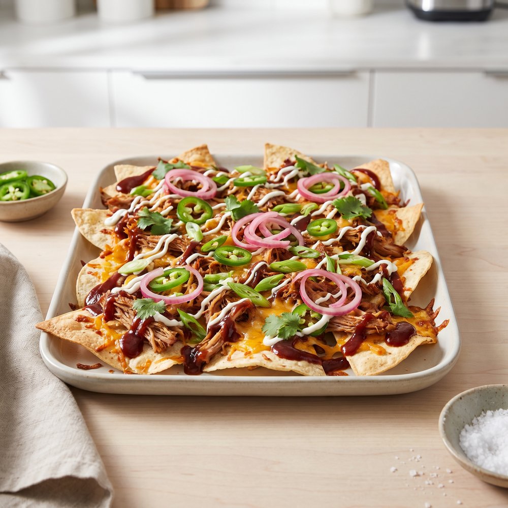 Baked BBQ Pulled Pork Nachos