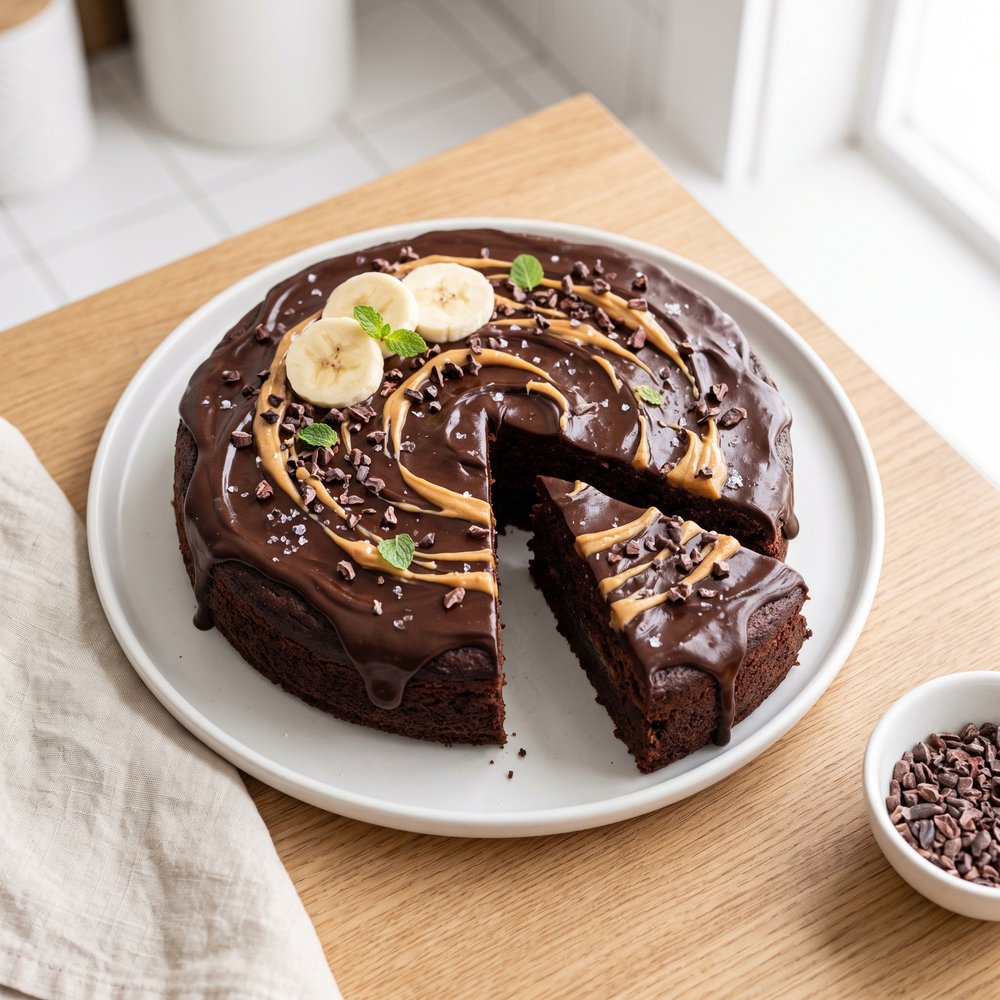 Vegan Double Chocolate Peanut Butter Banana Cake