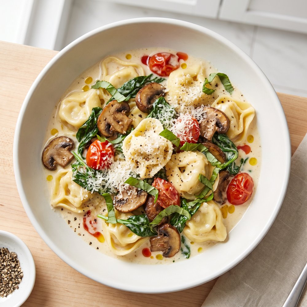 Spinach and Cheese Tortellini in Creamy Parmesan Sauce