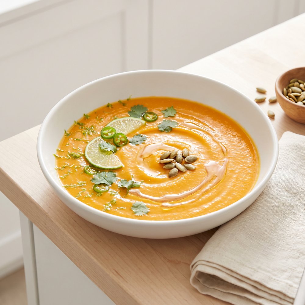 Lime-Chile Carrot Soup with Brown Rice
