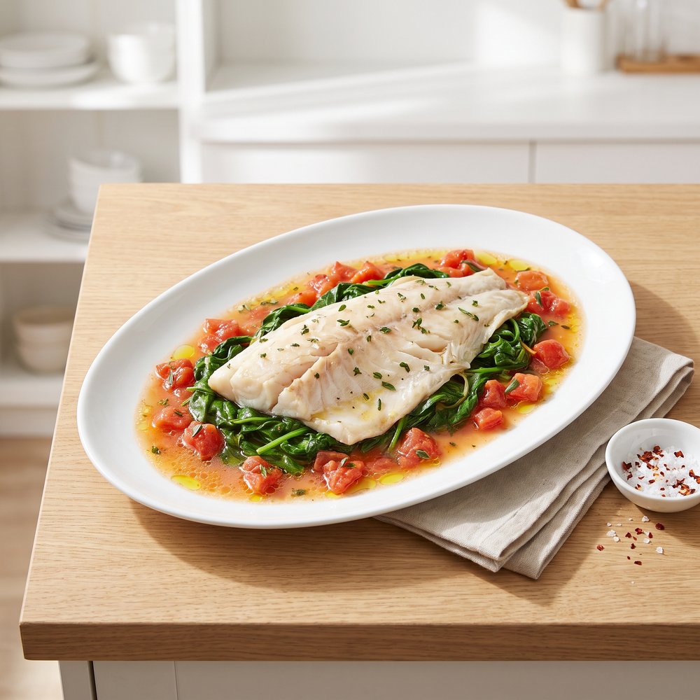 Oven-Roasted Haddock with Spinach and Tomato