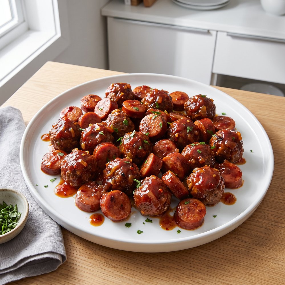 Slow Cooker BBQ Meatballs and Polish Sausage