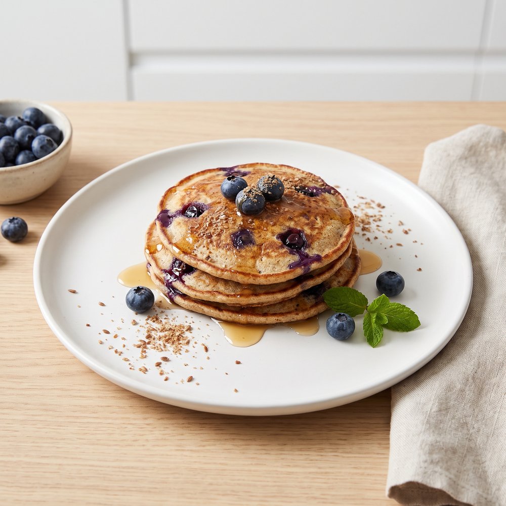 Hearty Spelt-Flax Pancakes with Berries