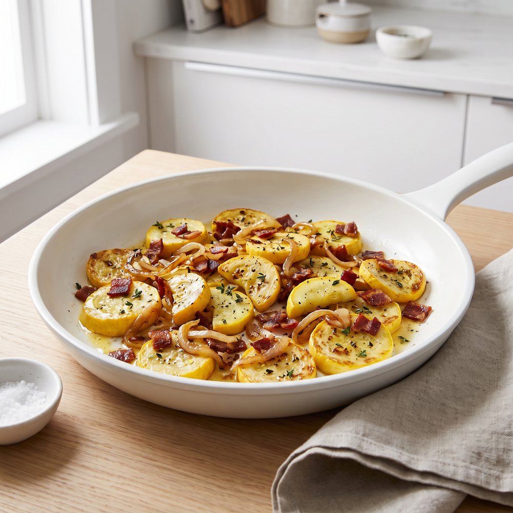 Pan-Fried Summer Squash with Bacon and Onions