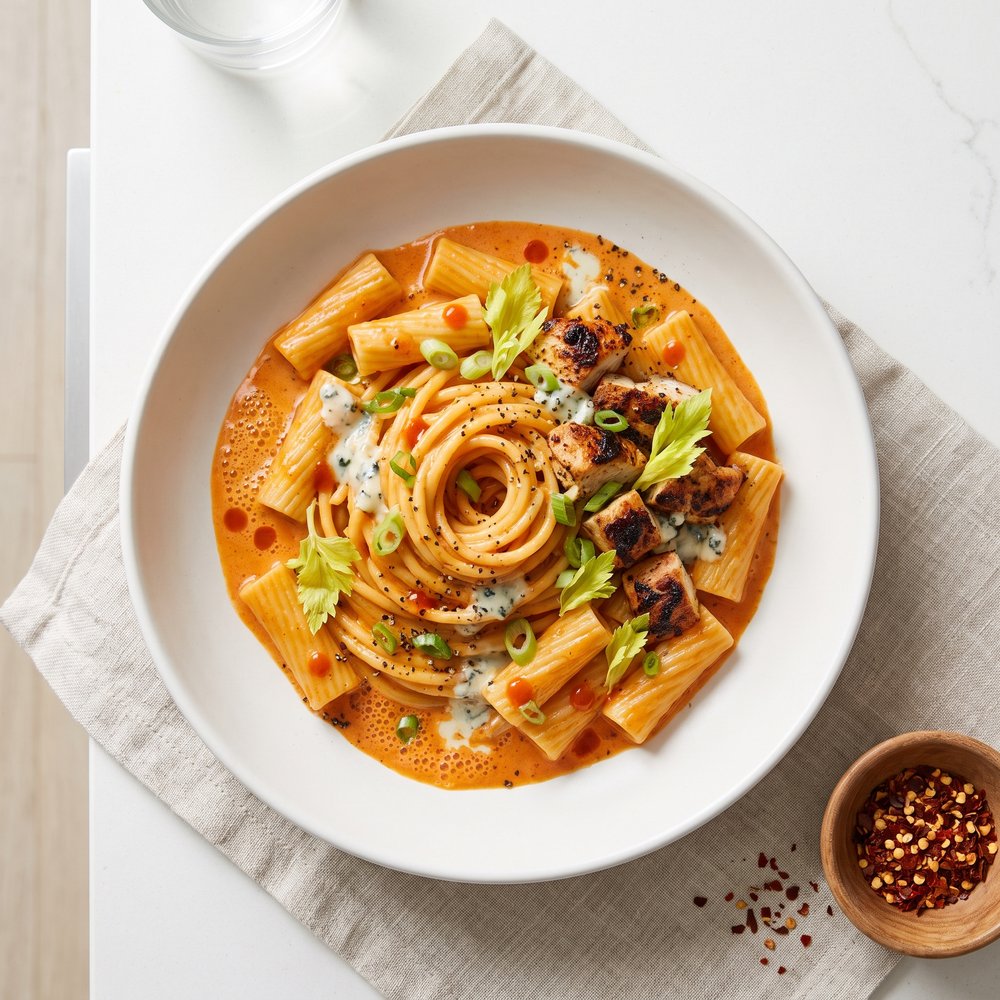Lightened-Up Buffalo Chicken Rigatoni